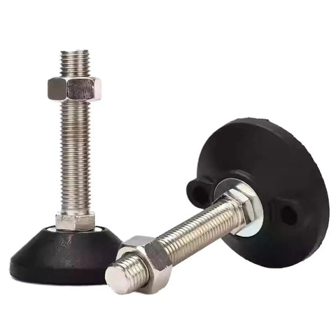 6 Pack Adjustable Furniture Glide Leveling Feet With Nylon Base And Threaded Joint, close-up of metal thread and base detail.