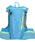 Blue Hydration Pack for Cyclists and Runners, Lightweight 600D Polyester Rucksack, double-stitched seams, front view.