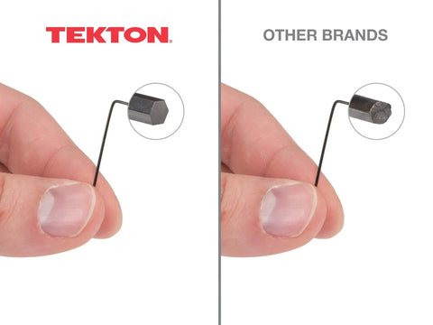 Comparison of Tekton and other brand hex key wrench tips, highlighting precision and quality differences in appearance.