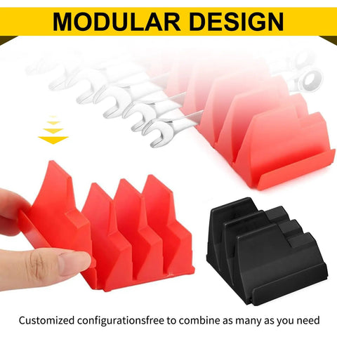 Magnetic Wrench Organizer And Collapsible Magnetic Parts Trays For SAE And Metric Tools, red labeled slots, modular storage