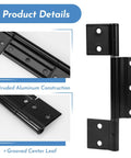 3Pack Matte Black Screen Door Hinges Featuring One Eighth Inch Grooved Center Leaf Fits Most Patio Enclosure Storm Doors Hella Solid Aluminum Construction Offering Dope Finish and Rust Proof Performance Upgrades Your Patio Setup Now close-up of extruded aluminum construction and grooved center leaf.