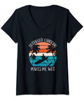 Funny Outrigger Canoeing Makes Me Wet T Shirt For Women Paddling Lovers V Neck Tee Lightweight Classic Fit Soft Cotton Black Graphic Top For Paddling Trips Lake Days And Everyday Casual Wear, with outrigger graphic