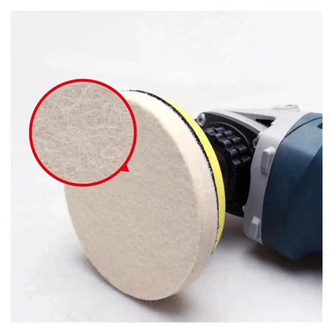 Close-up of Top-Tier Wool Felt Polishing Pads For 75-180mm Wheels, showcasing soft texture for buffing car and metal surfaces.