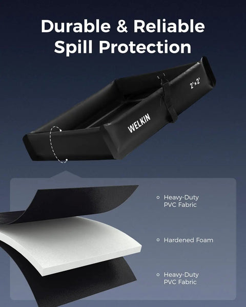 Spill Containment Berm Folding Duck Pond for Oil Changes and Under Drip Protection, black 2x2 ft heavy-duty PVC.
