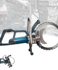 Job Ready Heavy Duty Circular Wall Chaser Electric Ring Saw With Slick Ergonomic Handle and Rolling Pulley visible from side angle.