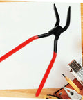 Seam Metal Bender Tool Hand Seamer Pliers with red handles on wooden desk top, ideal for sheet metal bending and flattening