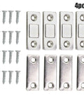 4 pieces of silver 8 Pack Slim Magnetic Cabinet Catch Latches For Doors, Flush Mount Silver Hardware With Strong Hold