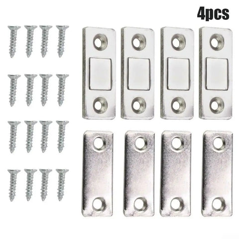 4 pieces of silver 8 Pack Slim Magnetic Cabinet Catch Latches For Doors, Flush Mount Silver Hardware With Strong Hold