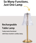 Lit Cordless Table Lamp With USB Rechargeable Battery 12 Inch Brass LED Desk Light With Built In Dimmer displayed on poster.