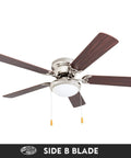 52 Inch Hugger Ceiling Fan With Bowl Light Kit In Brushed Nickel, Low Profile 11.5 Inch Drop, Side B Chocolate Blades