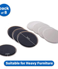 Pack of 8 heavy duty carpet furniture sliders, 5 inch round moving pads for big furniture, reusable glide pads to protect floors.