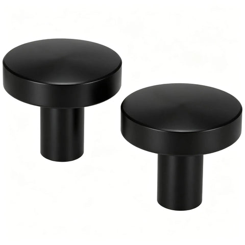 Knockout Matte Black Bifold Closet Door Knobs Featuring Round Cabinet Pulls Durable Aluminum Alloy Build, 1.18 inch diameter.