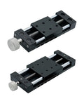 Manual XY Axis Motion Stage Cross Slide Table With Stainless Steel Build Rock Solid Linear Motion Guides Effective Travel 40mm By 60mm Triangular Lead Screw Precision Sliding Platform Single Piece XKNEJ60, top view showing dual axis controls and black finish.