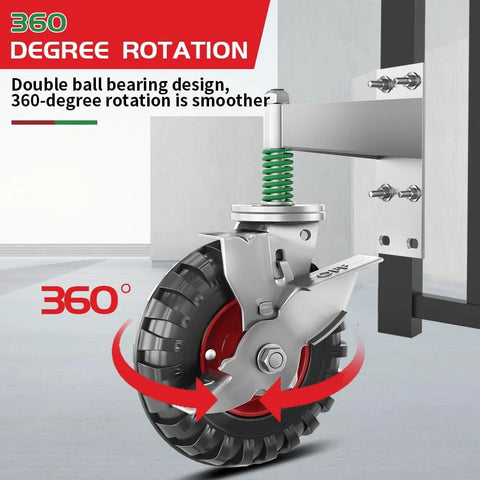 8 Inch Gate Wheel With Brake For Metal Tube Gates 600 Lb Capacity 360 Degree Swivel Heavy Duty Gate Caster Spring Loaded