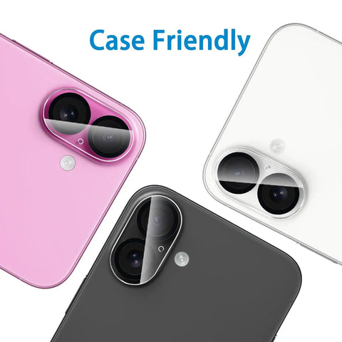 Camera Lens Protector 3 Pack for iPhone 16 6.1 Inch and iPhone 16 Plus 6.7 Inch, tempered glass, showing case-friendly fit.