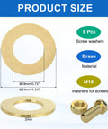 Dead Nuts Tight Brass Flat Washers 8 Pack 18Mm Hex Bolt Hardware Kit for Automotive showing dimensions and details of washers.