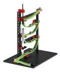 Dynamic M Set With 515 Parts For Four Buildable Models, Rotary Funnel, Sound Tubes, Cross Over, Five 90 Degree Curves, Steel Balls For Melodic Tones, Manual Chain Lift, A Solid STEM Toy Your Kids Will Totally Love black and green marble run with steel balls