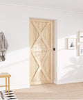 Barn Door Lock Hardware Black Steel Sliding Privacy Latch installed on wooden door, designed for closet doors, sheds, and pocket doors.