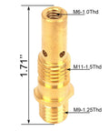 Brass component with M6, M11, M9 threaded sections, part of Mig Welding Gun Accessory Kit 11-35.035 Forney 140 FC-I