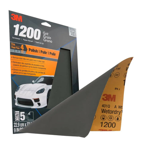 1200 Grit Wet And Dry Sandpaper Sheets 9 By 11 Inches, 5 Pack For Auto Body Repair, Waterproof Backing On Display