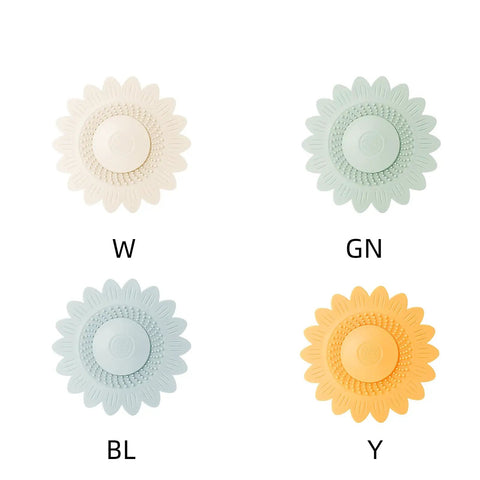Floor Drain Plug Shower Bathtubs Drain Covers, Flower, White and other colors displayed, 12.6cm food grade silicone.