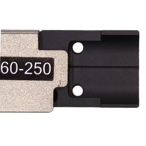 Top Shelf Fiber Holder Sheath Clamps and Chucking Jigs FH-60-250 close-up showing precision design for Fujikura splicers.
