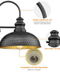 Close-up view of Awesome 12 Inch Dome Farmhouse Outdoor Barn Light Fixtures Rustic Exterior Wall Sconces with gooseneck arm.