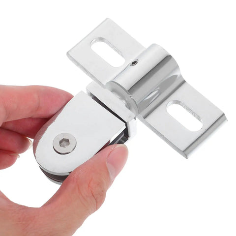 Close-up of 2 Pack Glass Shower Door Pivot Hinges Set, durable alloy for frameless doors, showing rust-resistant finish and short back plate.
