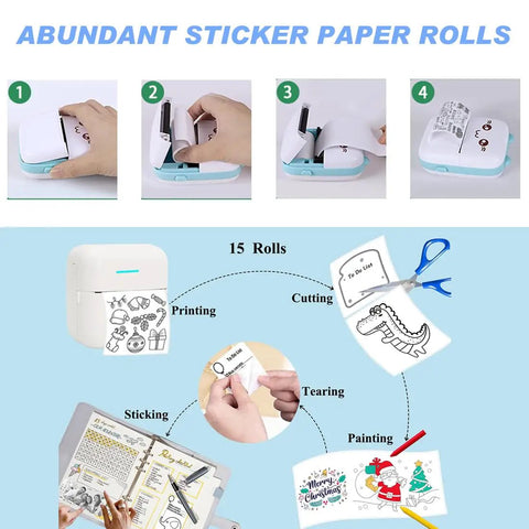 Ten Rolls Mini Thermal Sticker Paper 57 By 25mm Self Adhesive For Mini Printer Sticker Maker And Instant Camera BPA Free Easy Peel Sheets Great For DIY Projects And Labeling Compatible With Two Point Two Inch Printers, mini printer rolls shown