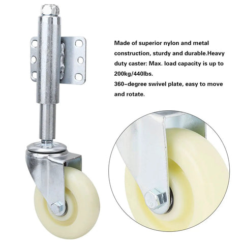 Built Like A Tank 4 Inch Spring Loaded Gate Caster With 2.5 Inch Swivel Pu Wheel Heavy Duty Retractable Roller, close-up of wheel and mounting.