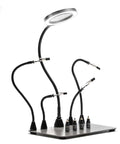 Magnetic Helping Hands Soldering Station With Large 11.1x7.1 Inch Base, 5X LED Magnifying Lamp, flexible arms and PCB holders.
