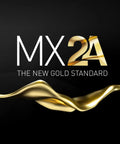 MX2A logo with golden splash graphic on a dark background, representing the new gold standard in mechanical switches.