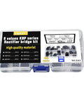 Six Types Rectifier Bridge Kit With Forty Pieces Includes KBP206 KBP210 KBP307 KBP310 KBP406 KBP410 4 Pin Rectifier Bridges For AC DC Power Supplies Motor Drives And DIY Electronics In A Neatly Labeled Case., transparent plastic case with assorted KBP rectifier bridges