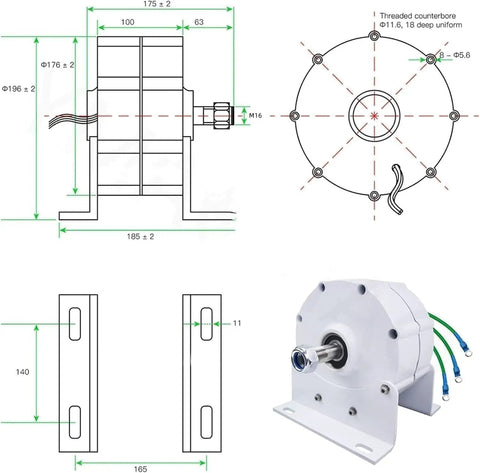 3 Phase Gearless Permanent Magnet Generator for Wind and Water Turbines Low RPM AC Alternator with Rectifier 48 Volts NdFeB