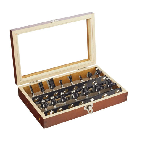 15 Piece Router Bit Set For Woodworking With Kickback Control And Carbide Tips Includes Straight Bits V Groove Core Box And Dovetail Bits