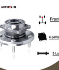 Front Wheel Hub Bearing Assembly For 2009-2016 Dodge Journey And 2014-2015 Ram ProMaster 1500 2500 3500, 5 Lug, displayed on white background with product features.