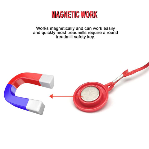 Magnetic Safety Switch For Treadmills showing red circular clip-on emergency stop with magnet and lead, ideal for home gym use.