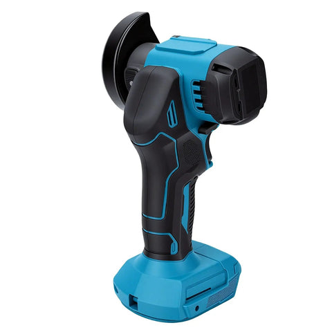 Badass 2 In 1 Mini Cordless Angle Grinder Meets Slick Brushless Circular Saw delivering a close-up view of the blue and black handheld tool.