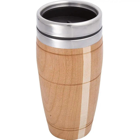 16 Oz Travel Mug Turning Kit With Stainless Steel Insert showing a finished wood and metal custom mug for experienced turners