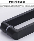 Close-up of a 37-inch matte black door pull handle kit with polished edge for wood and interior doors, two-hole install visible.