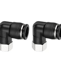 Two Pack 1/2 Inch Tube To 1/8 Inch NPT Nickel Plated Brass 90 Degree Pneumatic Female Elbow Push To Connect Fittings for Air Lines