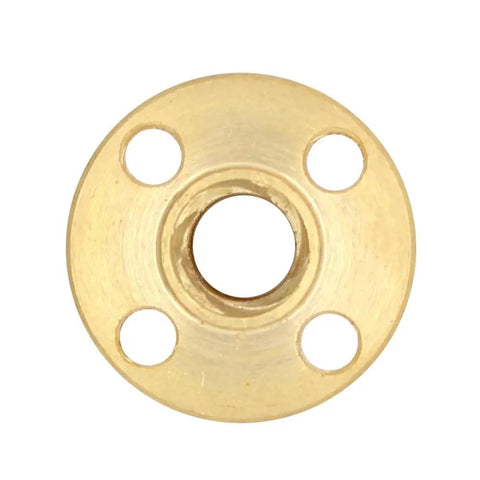 Top view of a brass nut from the two pack brass nut for T8x8 lead screw 8mm diameter Acme thread 2mm pitch 4 start 8mm lead.