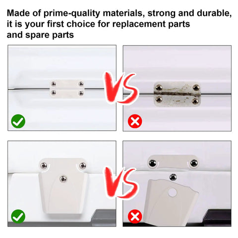 Image comparing new and old 26 Piece Cooler Hinge And Latch Kit Replacement Pack For Ice Chest And Freezer Includes Hinges Latches.