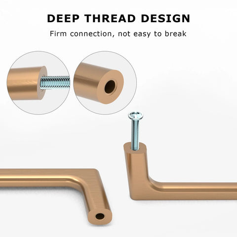 Close-up of Champagne Bronze Cabinet Pulls 5 Inch Center To Center Deep thread design with screws included for secure fitting.