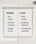 Seamless Flush Access Panel Cover Solid Steel 12 By 12 Inch white paintable, showcasing framed vs flush installation benefits.