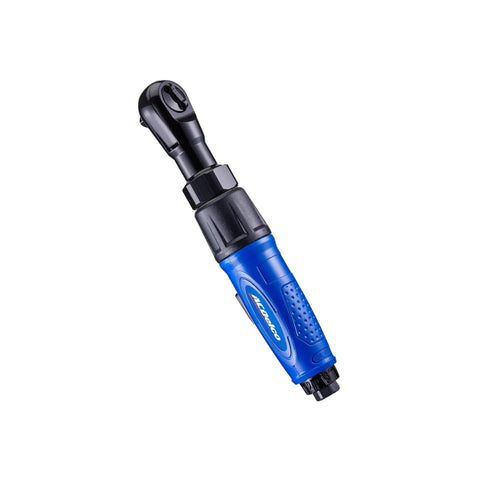 Hella Tough Pneumatic Shop Beast Featuring One Half Inch Five Speed Impact Wrench And Three Eighth Inch Ratchet With Free Lube And Quick Connect Adapter For Weekend Warrior Builds, blue 3/8 inch ratchet tool.