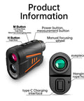 Game Changer Golf Rangefinder With Slope Compensation, 1800 Yard Laser, buttons and features labeled