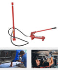 Heavy Duty Auto Body Frame Repair Tool Kit With Storage Case Red - 15-Piece Set hydraulic ram and accessories displayed