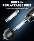 Built-in replaceable fuse for 150W car power inverter, ensuring device protection during use.
