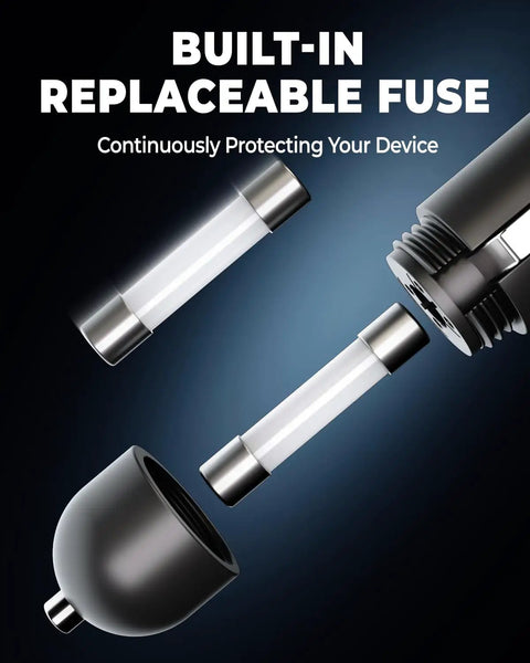 Built-in replaceable fuse for 150W car power inverter, ensuring device protection during use.